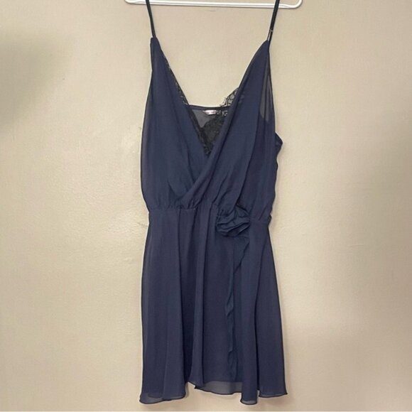 La Vie En Rose Sheer Navy with Black Lace Detail Sexy Nighty Lingerie - Picture 2 of 10